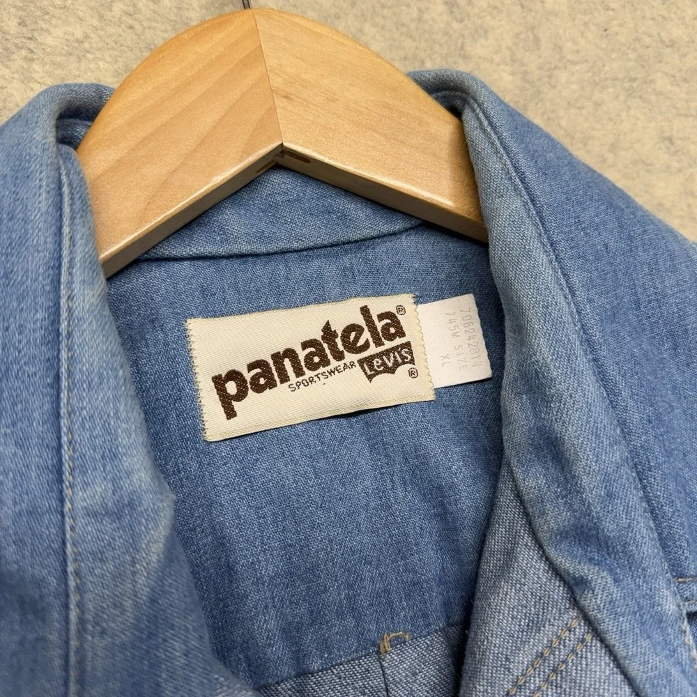 Vintage Levi's Panatela Denim Shirt Jacket XL Blue Chambray‎ Western Elbow Patch